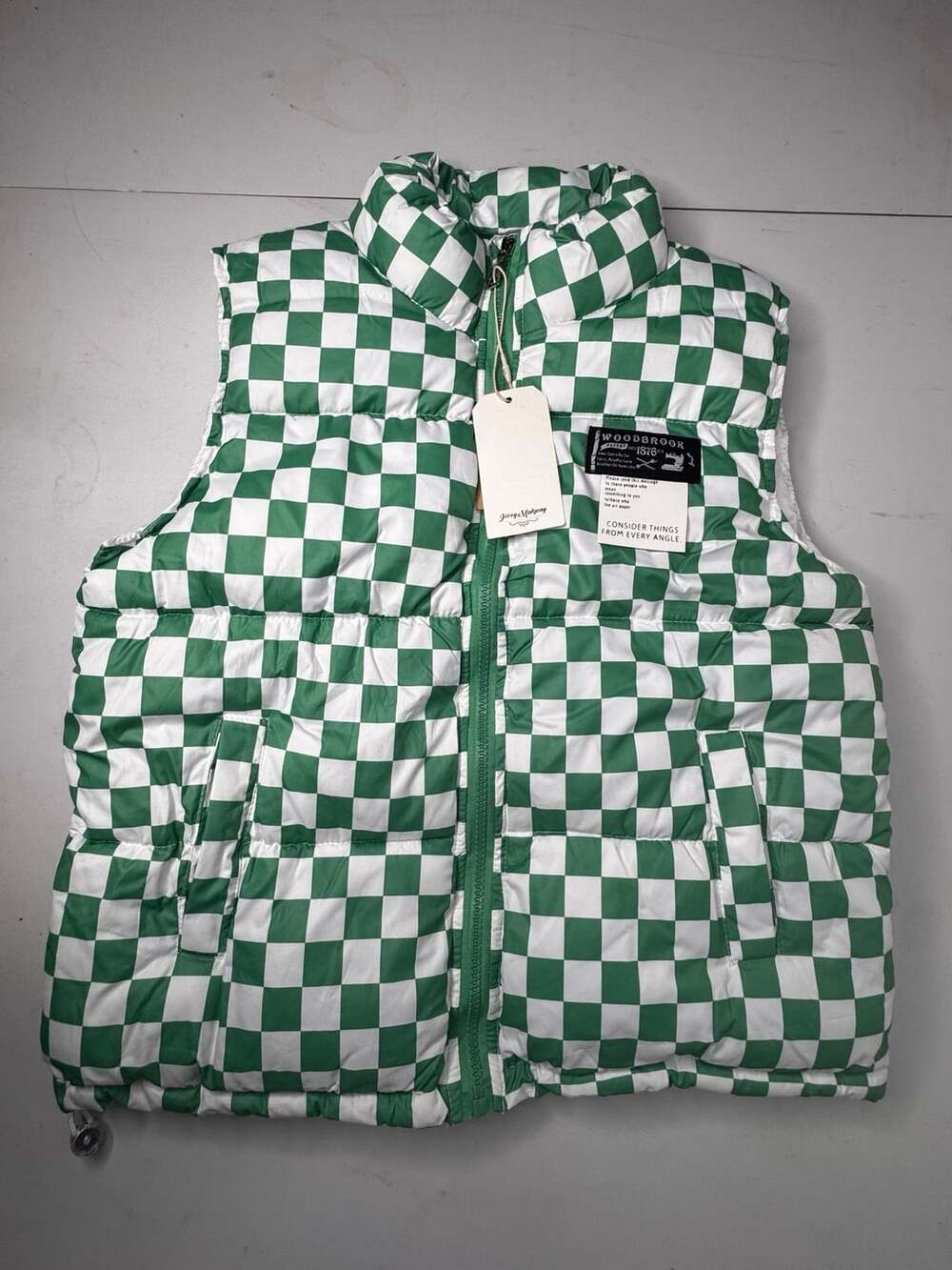 Woodbrook Puffer Vest Green White Checkered